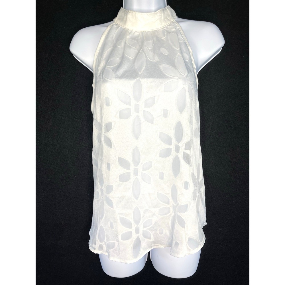 White halter-neck floral semi-sheer top M Fairy Vacation Boho Dainty Coquette